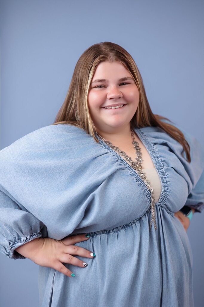denim dress senior portrait