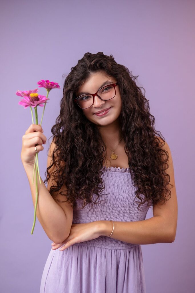 senior girl in purple dress