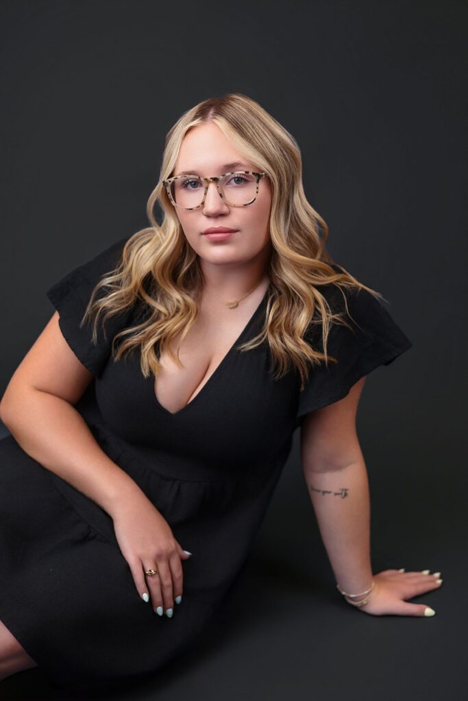 studio portrait black dress