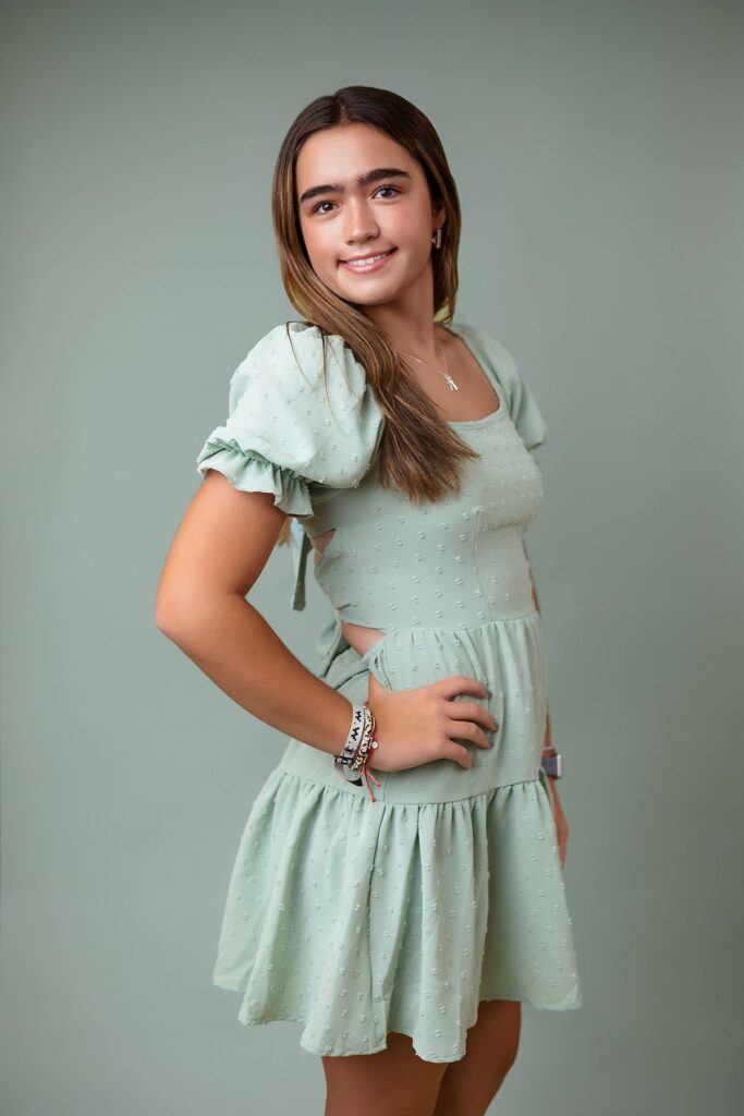 studio senior portrait sage dress