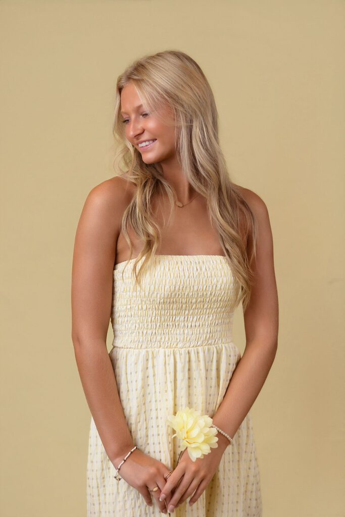studio senior portrait yellow dress