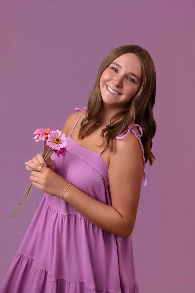 purple flower senior portrait