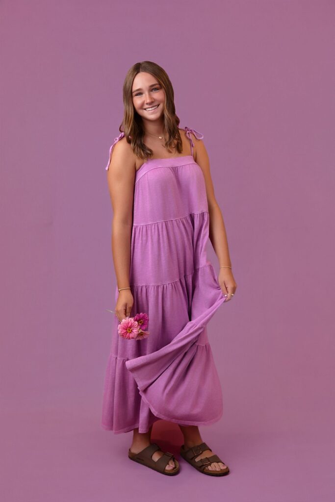 senior portrait purple flowers