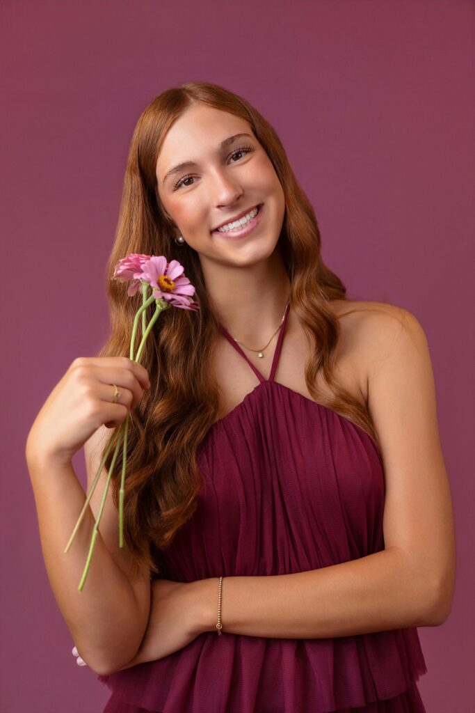 maroon dress senior portrait
