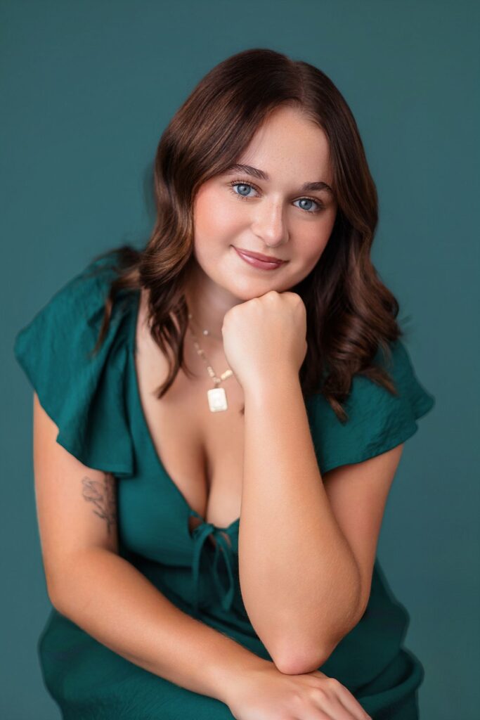 teal dress senior portrait