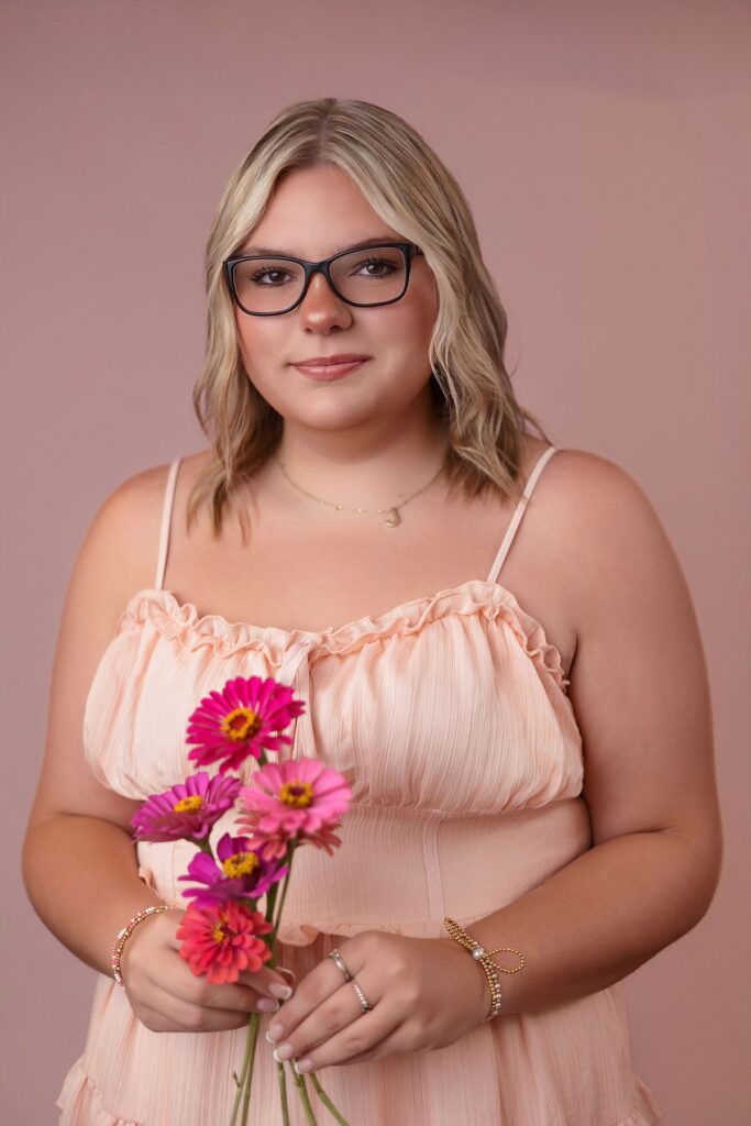 pink dress senior portrait