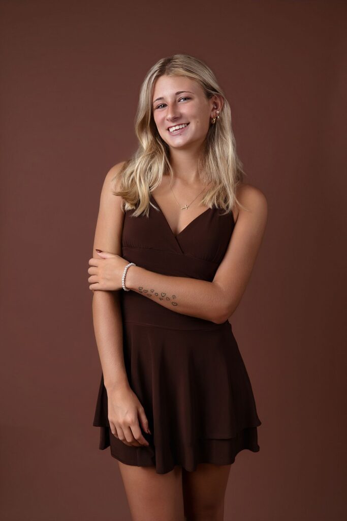 brown dress senior portrait